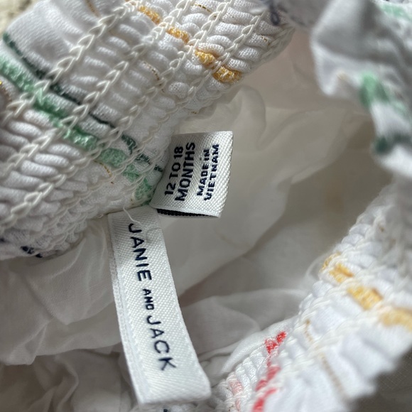 Janie And Jack Elastic Waist White Colorful Stripe Gold Thread Linen Shorts - Picture 5 of 7